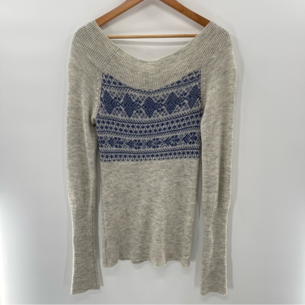 Free People Wool Blend Fair Isle Scoop Neck Sweater Size Medium Boho Indie - Picture 3 of 9